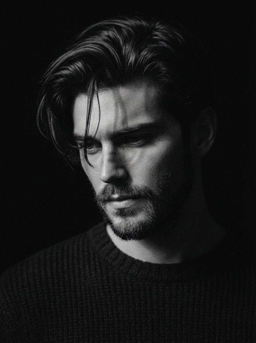 Man Portrait Black White Moody Lighting