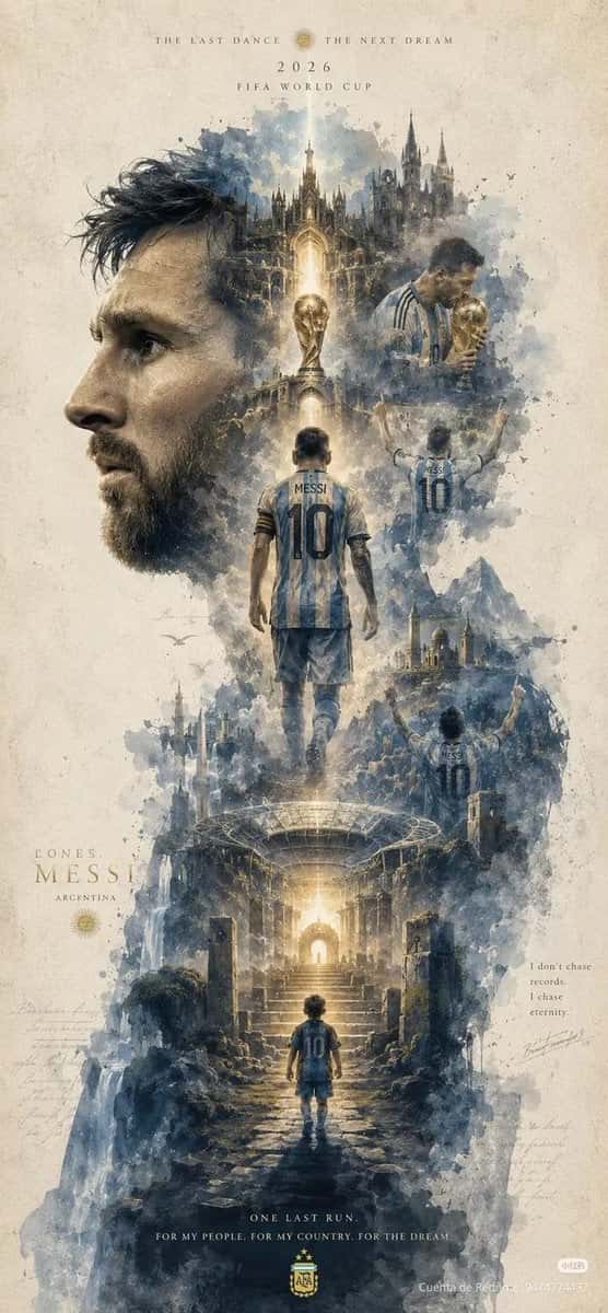 Messi Cinematic Watercolor Fantasy Poster