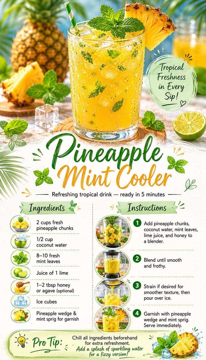 Minimalist Pineapple Mint Cooler Recipe Card