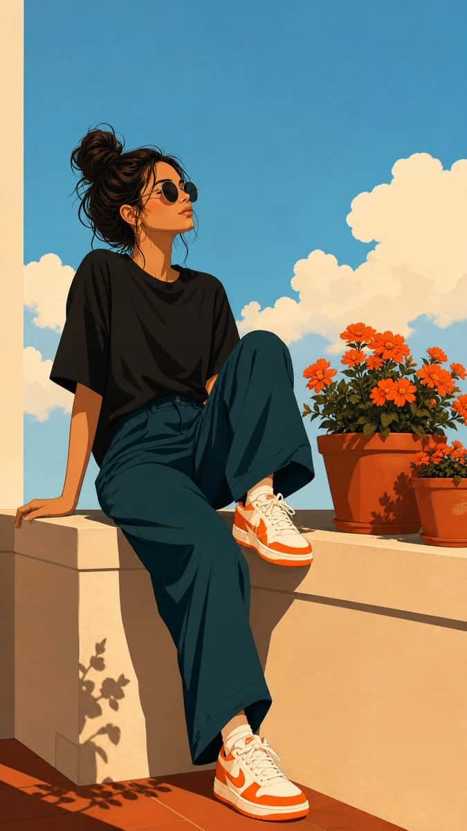 Modern Woman Balcony Flat Illustration