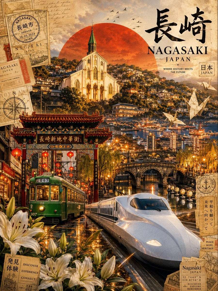 Nagasaki Vintage Travel Poster AI Prompt
