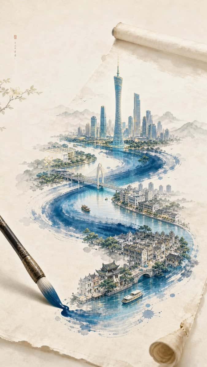 New Chinese Minimalist Guangzhou Ink Illustration