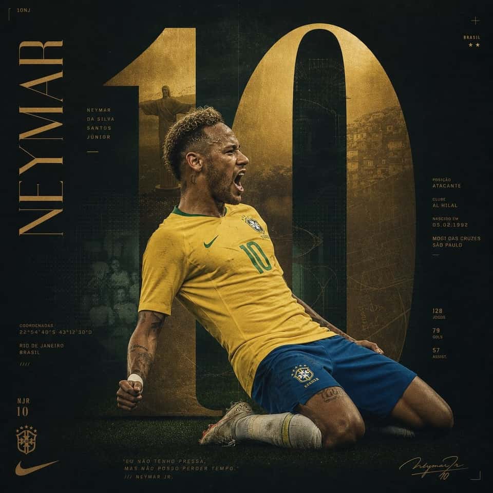 Neymar Gold Number 10 Sports Poster