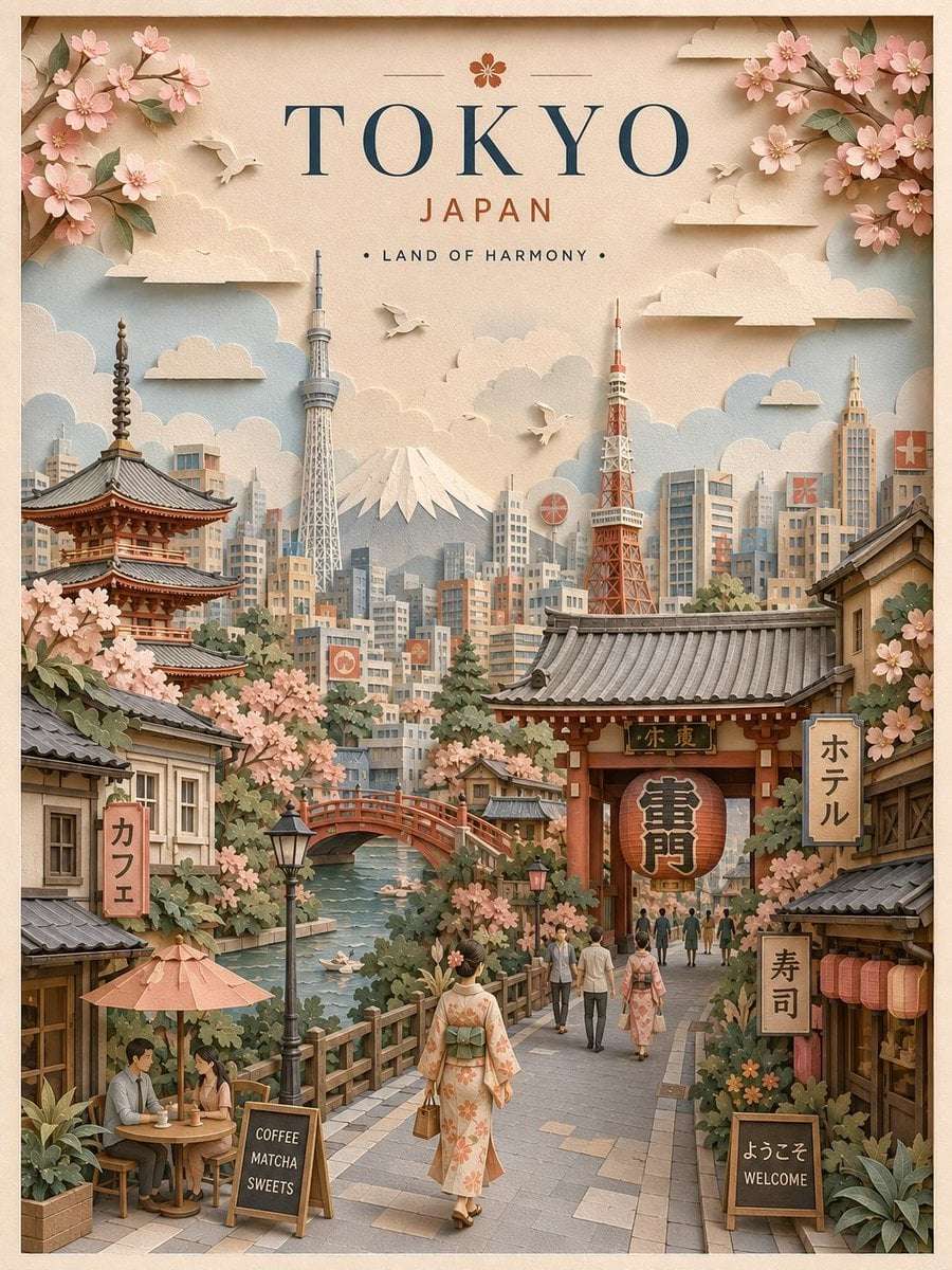 Paper Cut Travel Poster Template