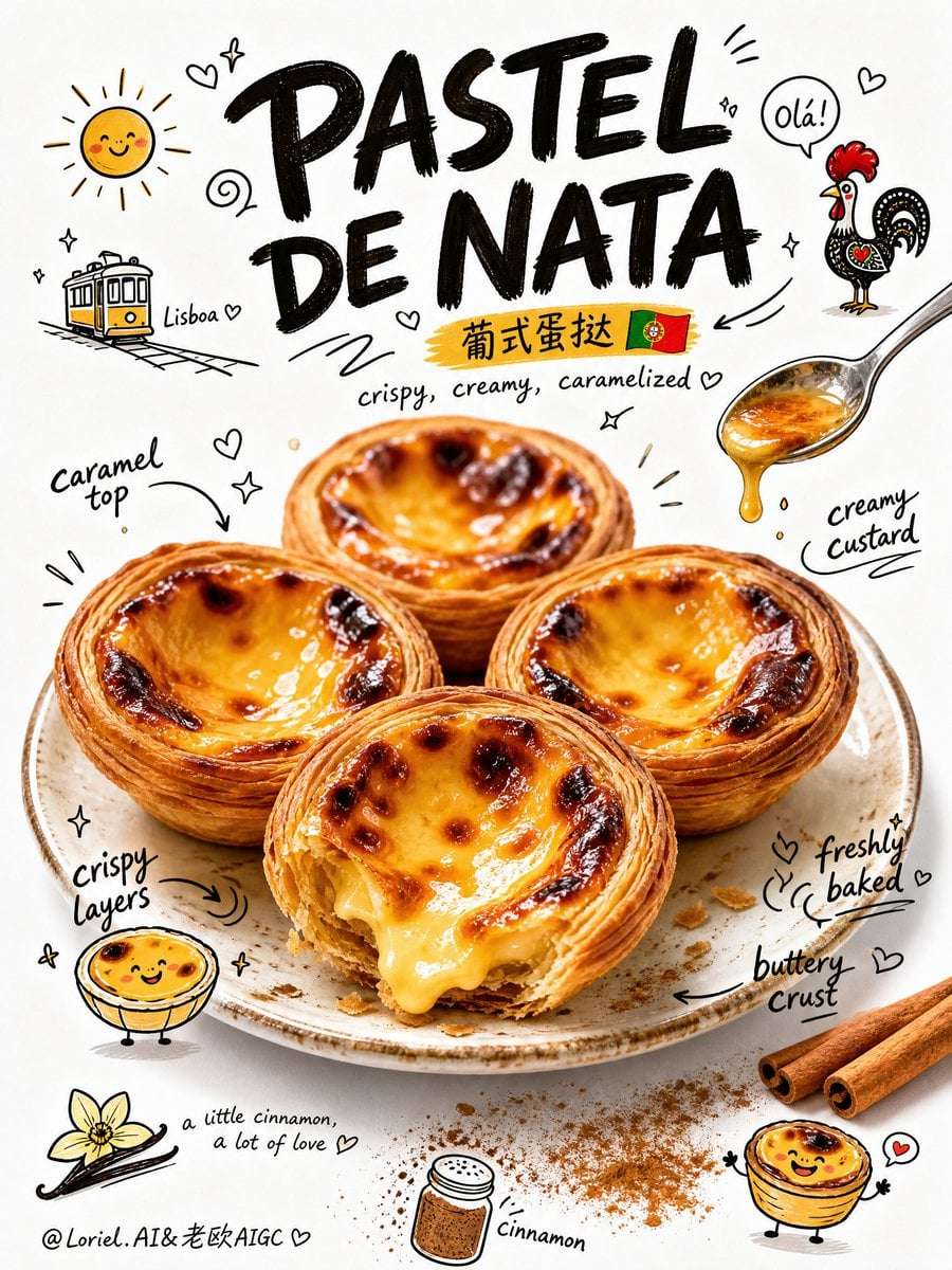 Pastel de Nata Doodle Food Poster