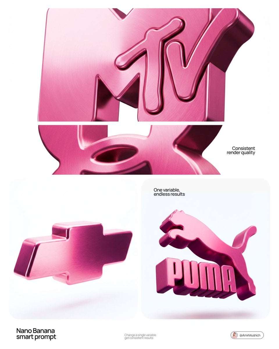 Pink Metallic 3D Logo Product Render