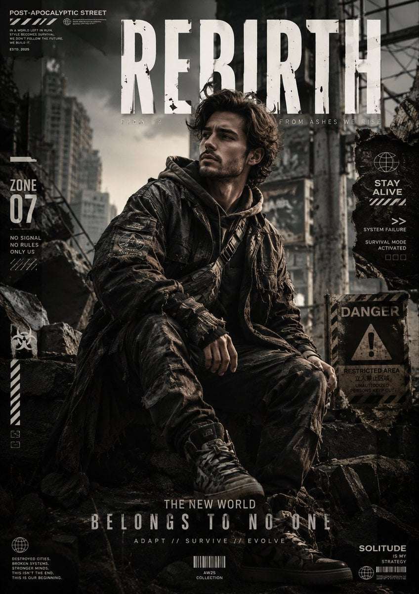 Post-Apocalyptic Fashion Editorial Poster Template