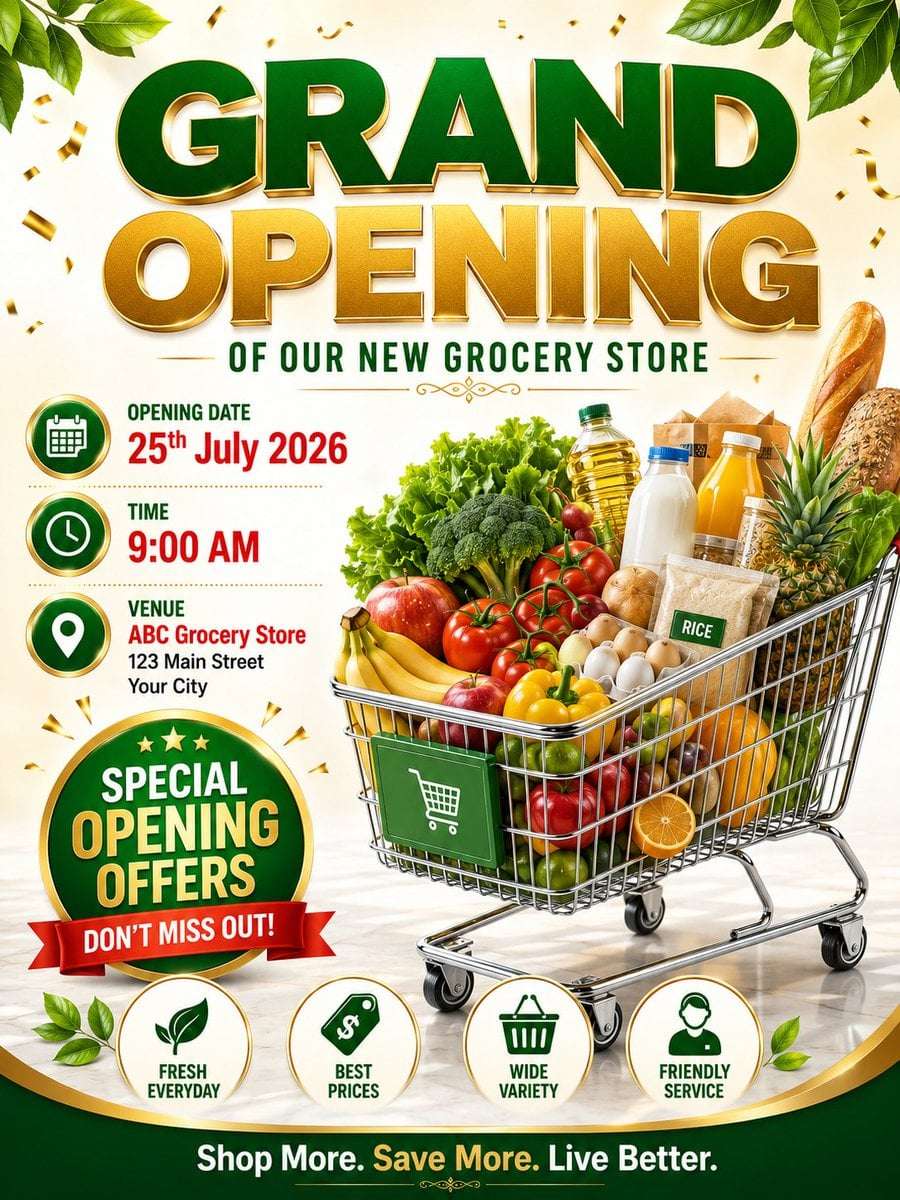 Premium Grocery Store Grand Opening Poster