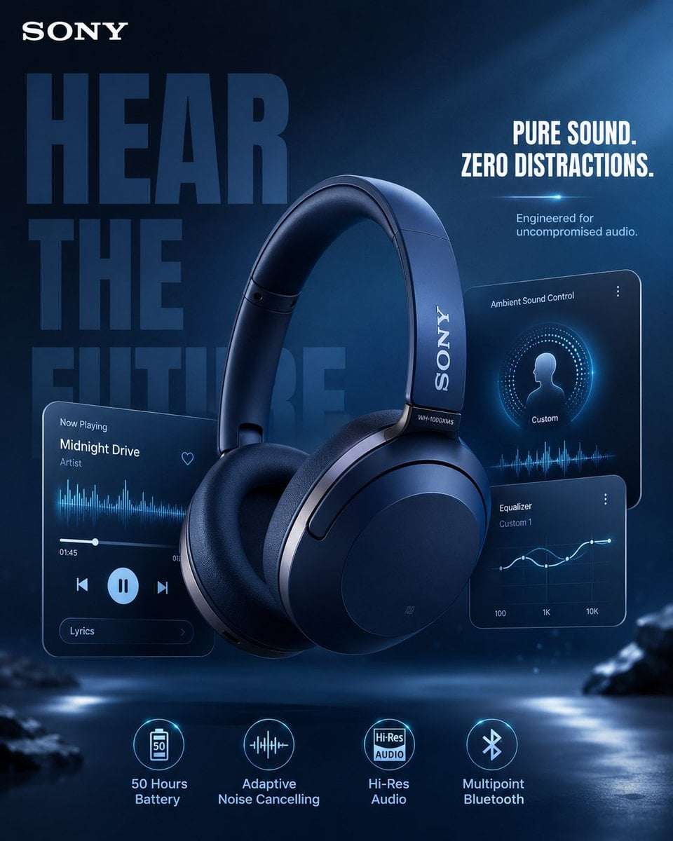 Premium Sony Headphones Midnight Blue Ad