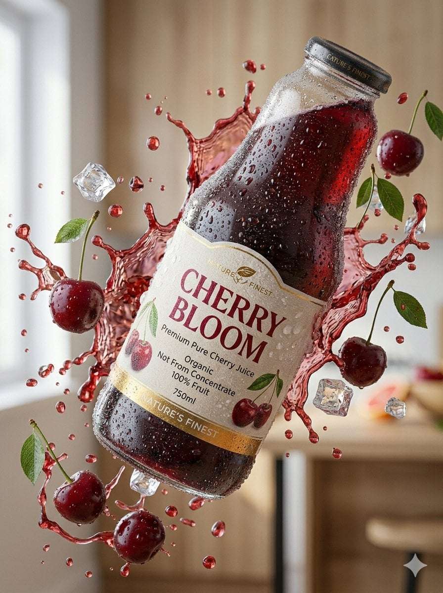 Realistic Cherry Juice Product Shot