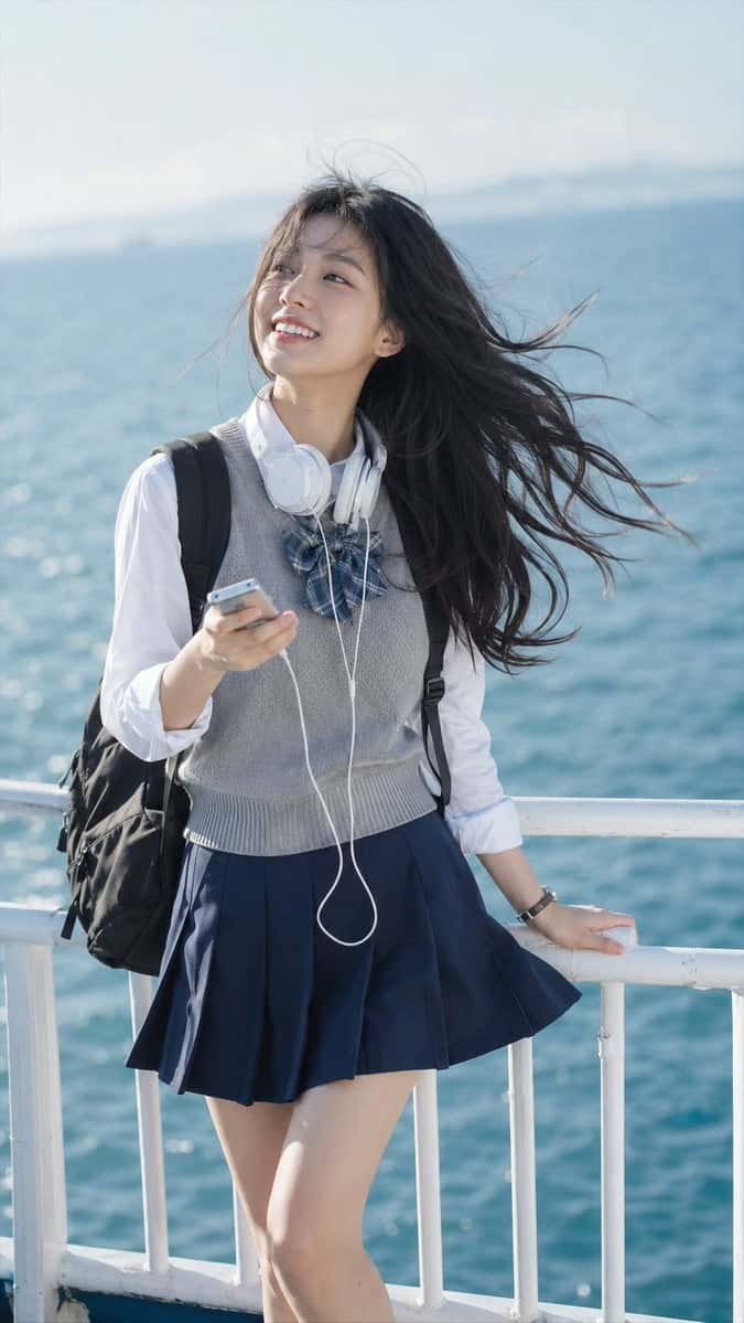 Realistic East Asian Woman Seaside Portrait