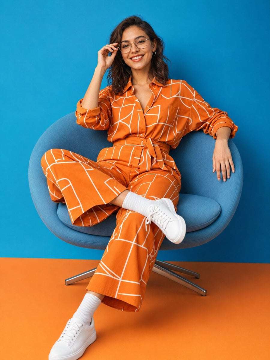 Realistic Fashion Model Orange Jumpsuit