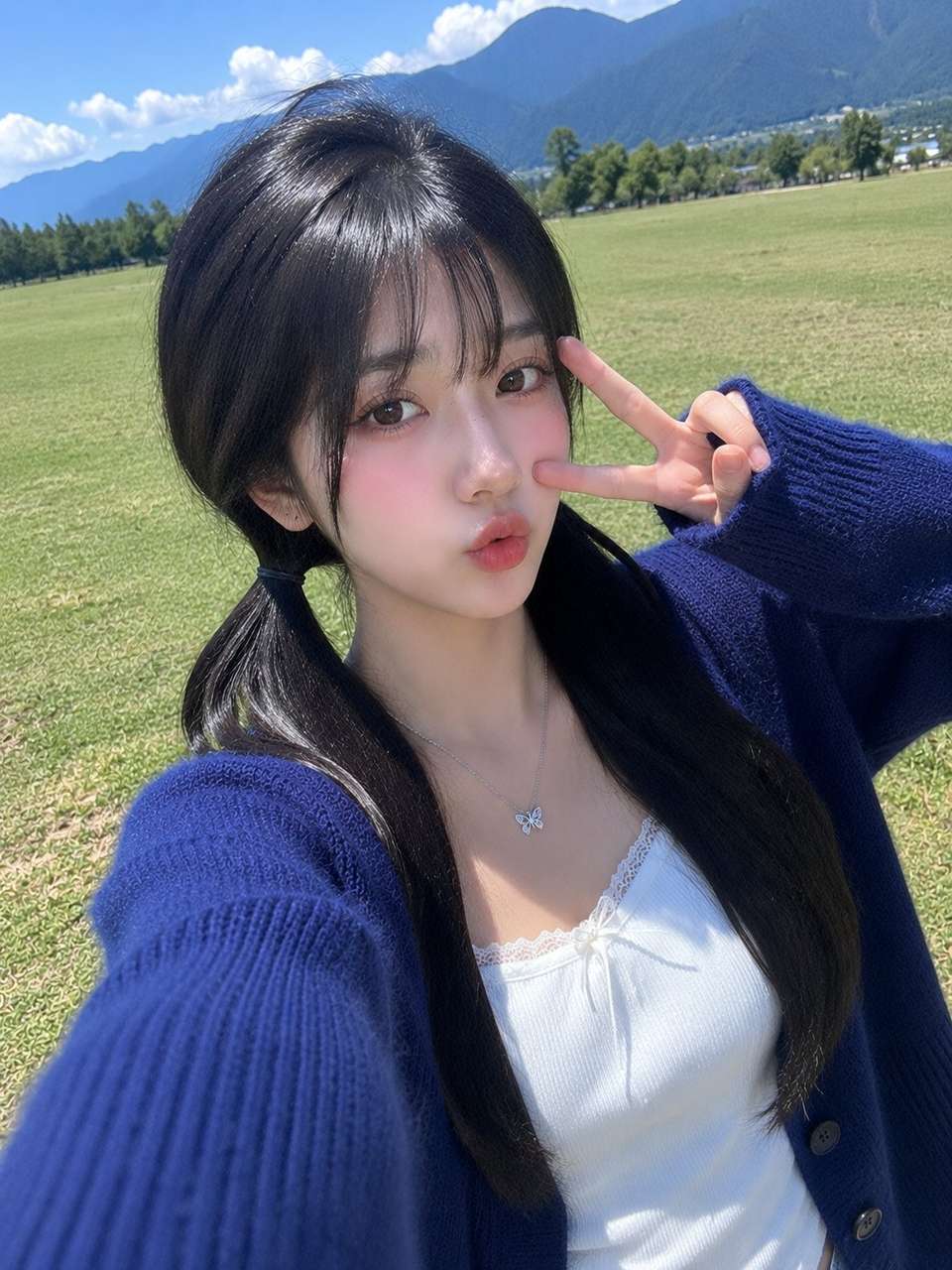 Realistic Japanese Woman Selfie Template