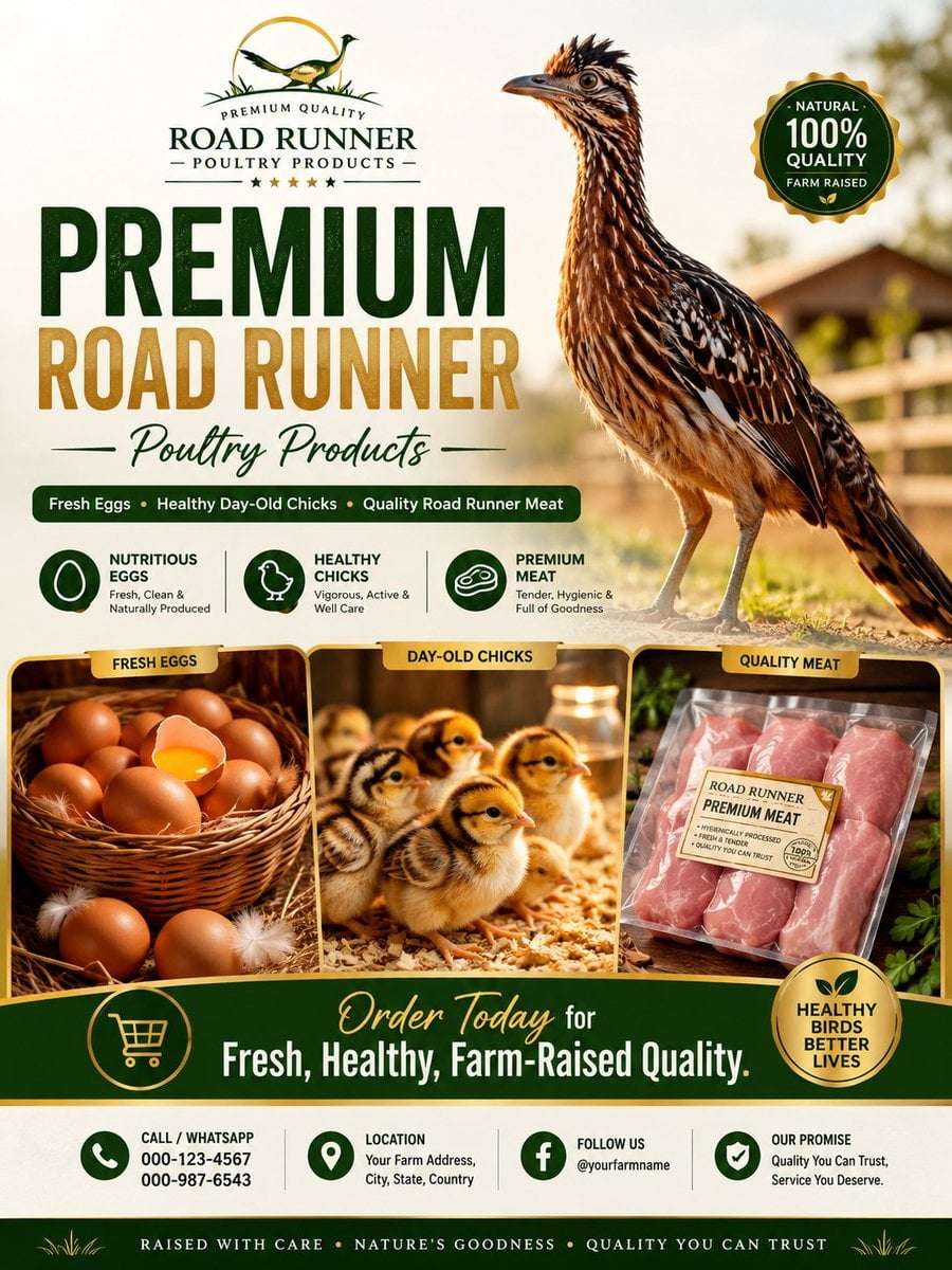 Realistic Road Runner Poultry Ad Poster