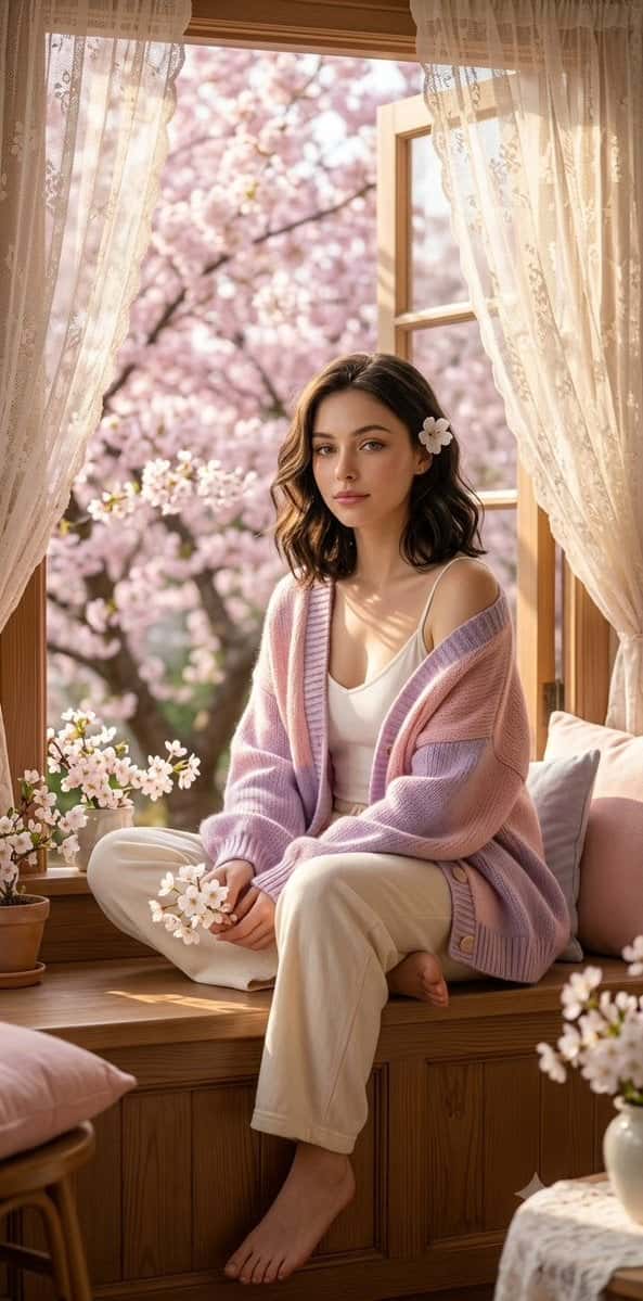 Realistic Spring Woman Portrait Template