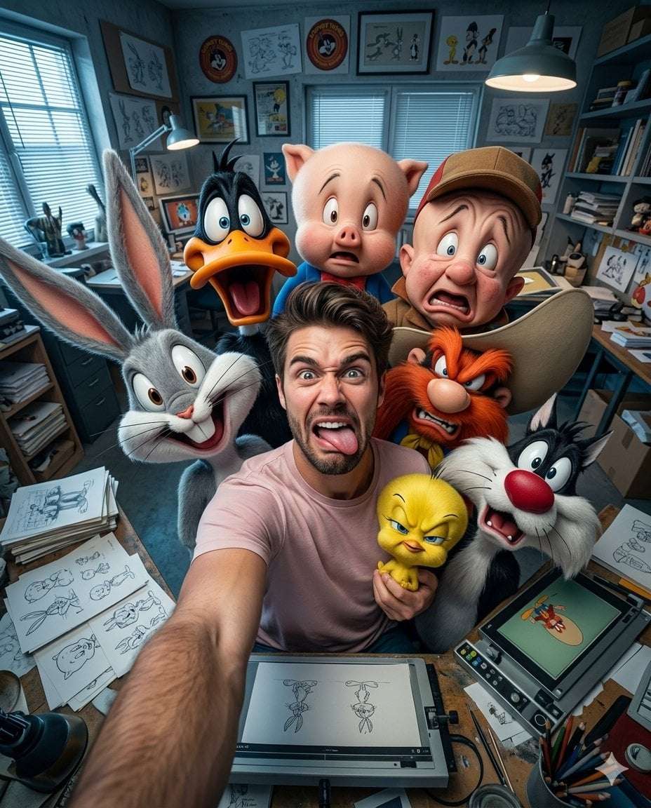 Realistic Studio Selfie With Looney Tunes