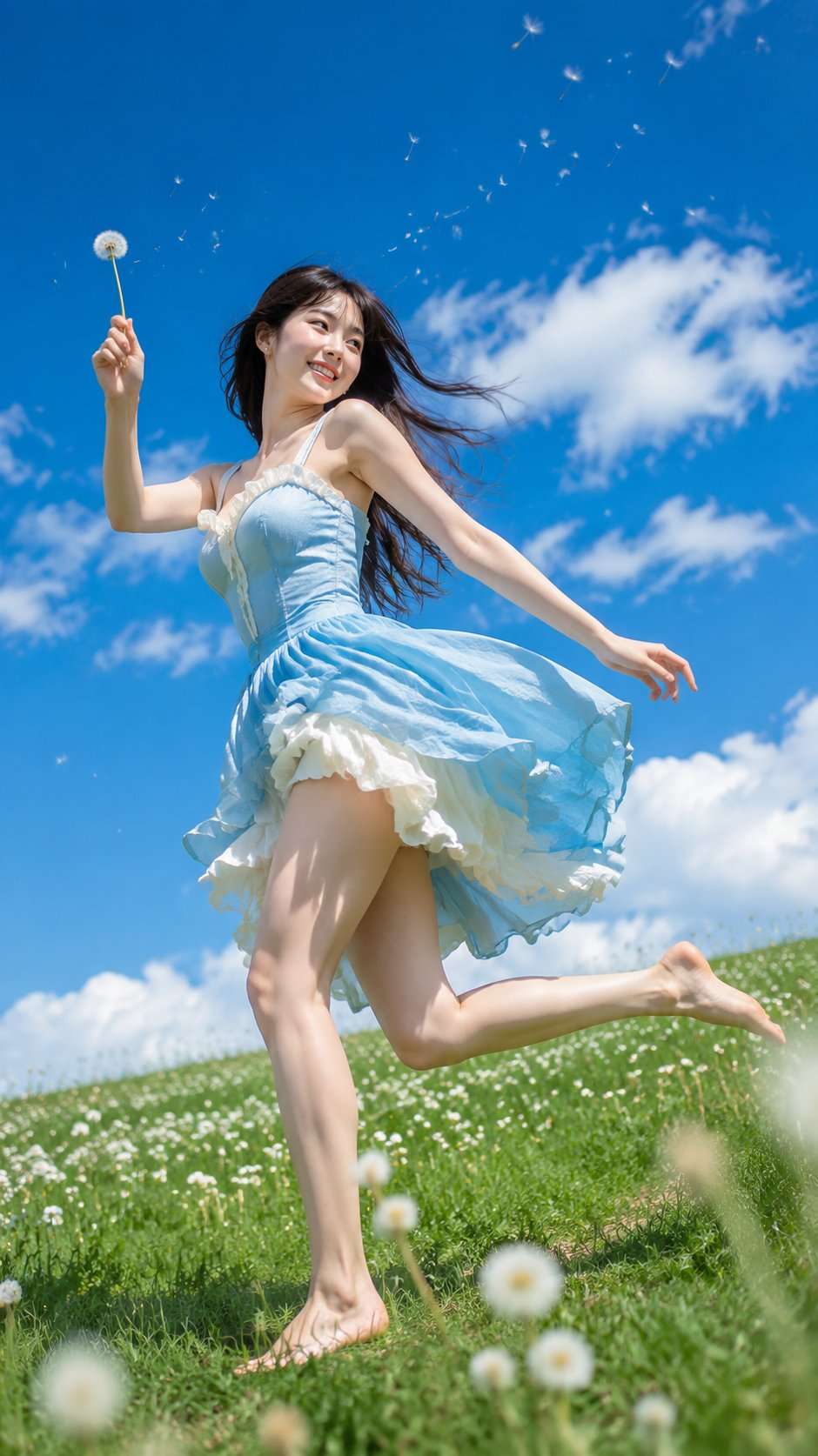 Realistic Summer Woman Running Portrait