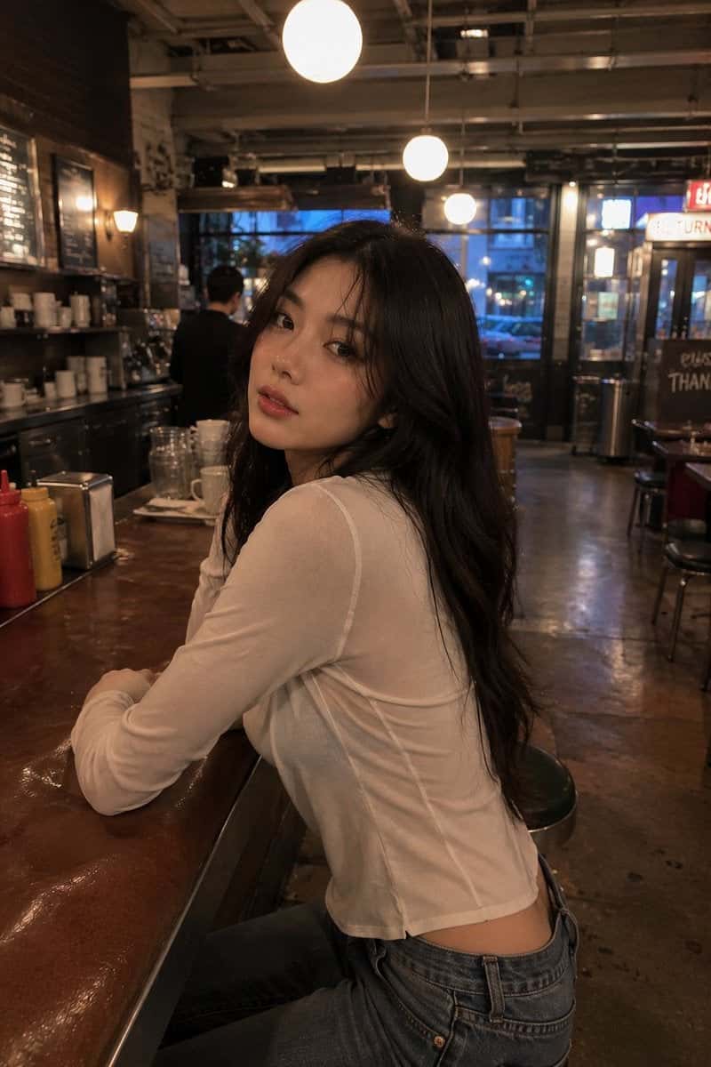 Realistic Woman Bookstore Fashion Photo