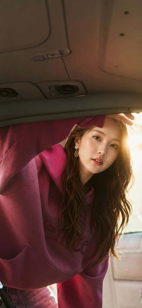 Realistic Woman Car Trunk Golden Hour Portrait
