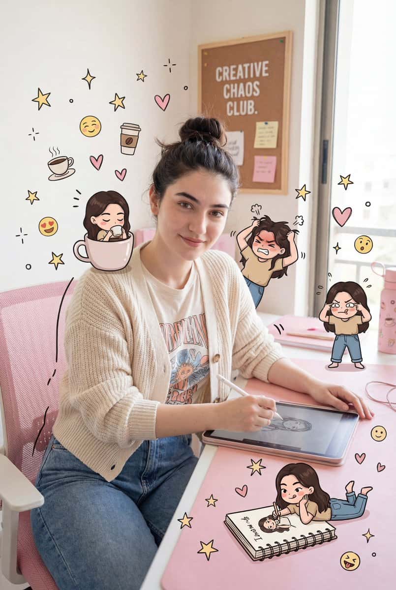 Realistic Woman Pink Office AI Art