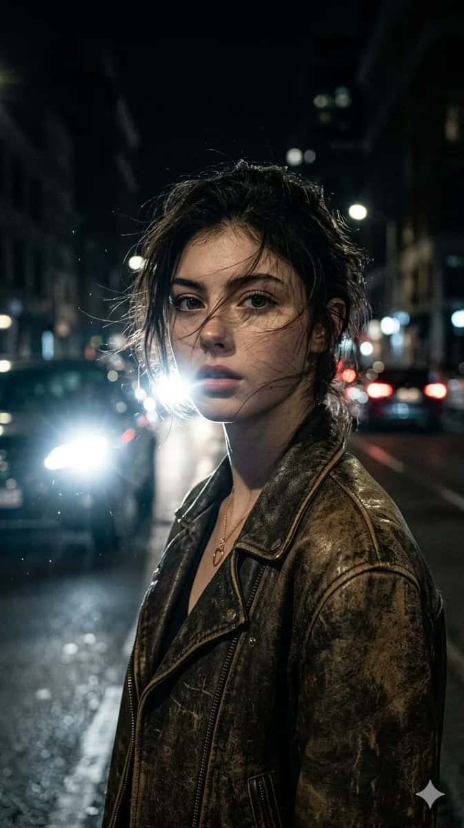Realistic Woman Portrait Night Motion