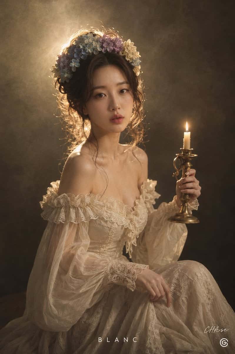 Renaissance Oil Painting Portrait with Candle