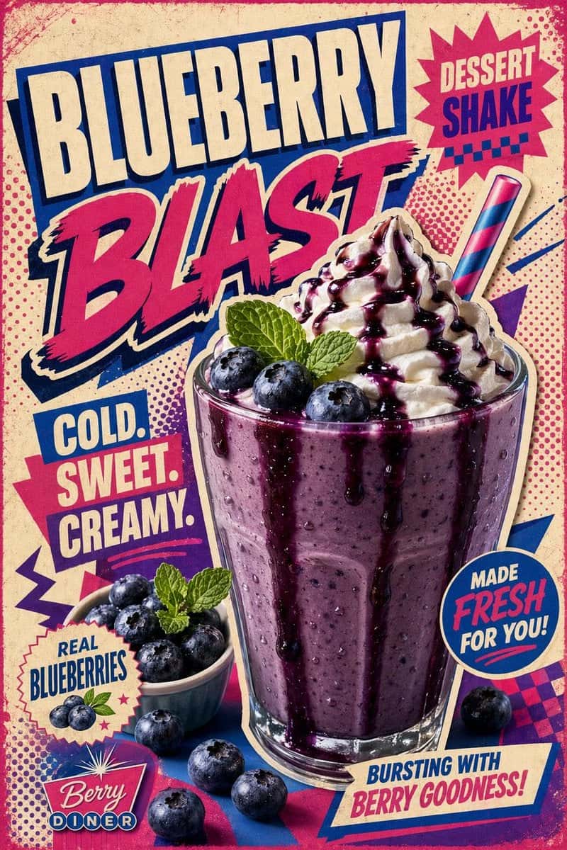 Retro Blueberry Shake Pop Art Poster