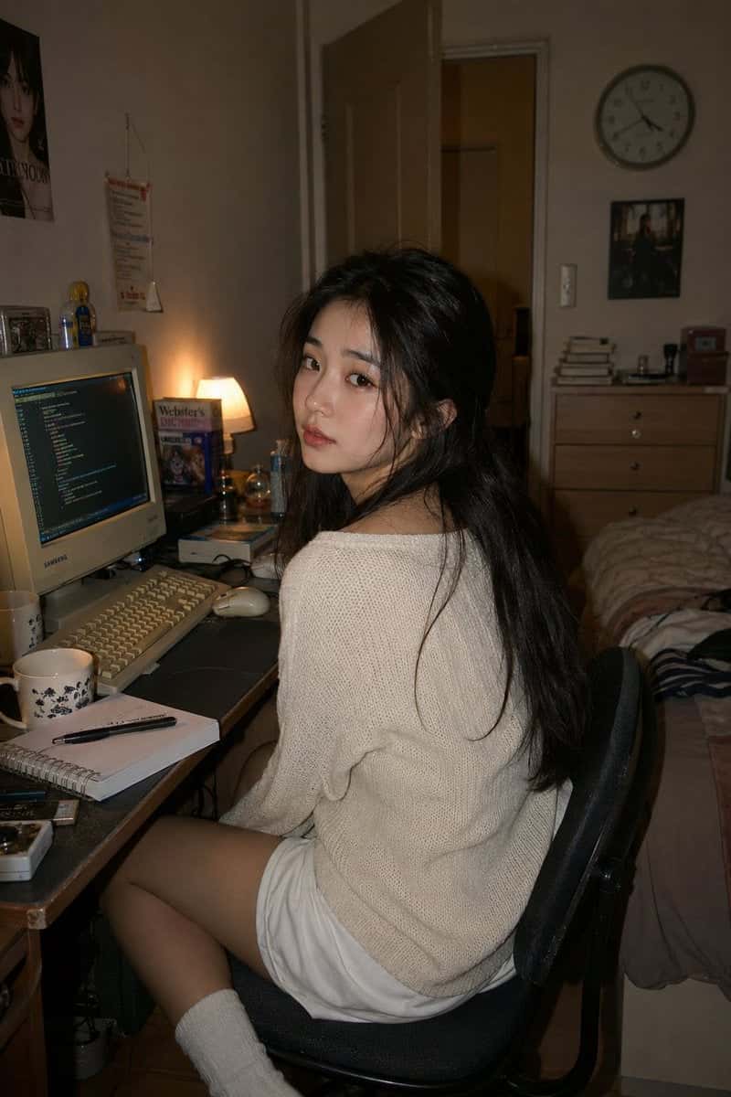 Retro Computer Woman Lifestyle Portrait