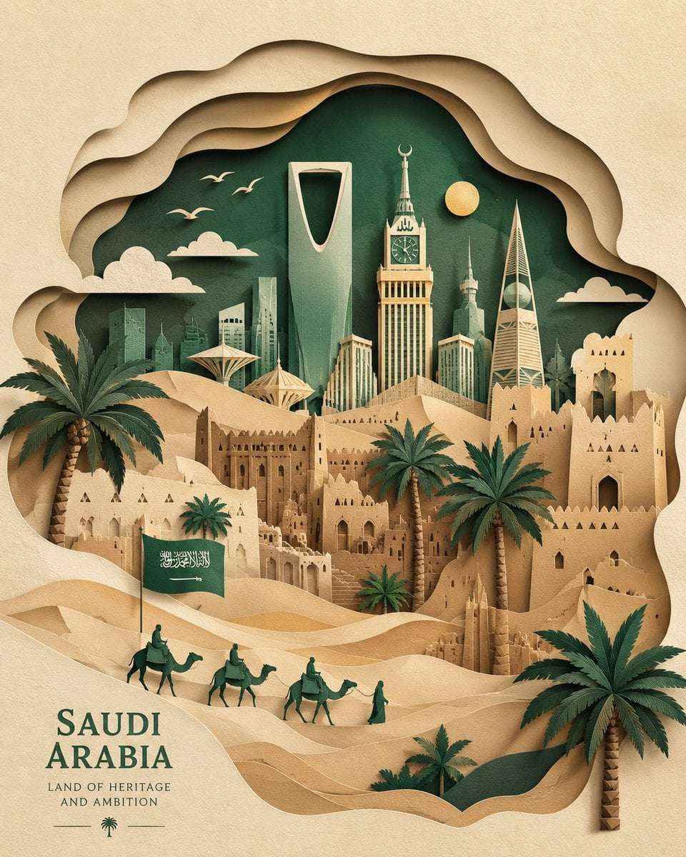 Saudi Arabia Paper Cut Travel Poster