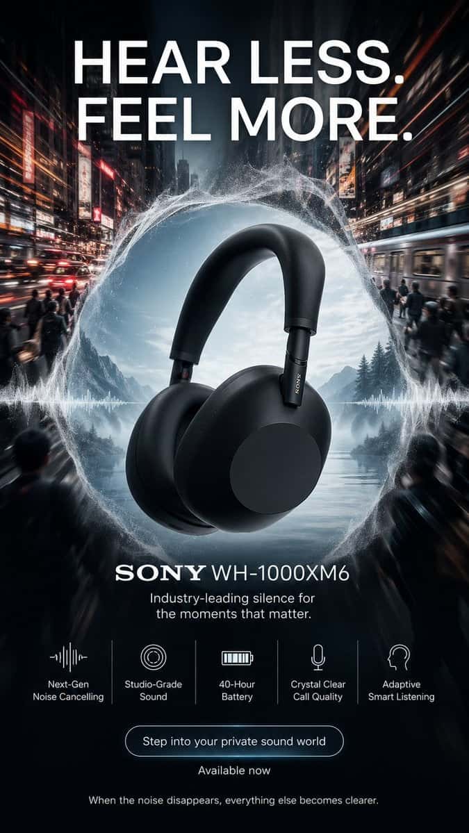 Sony WH-1000XM6 Silence Poster Template
