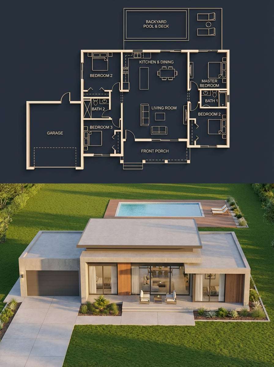 Split Blueprint Realistic House Render