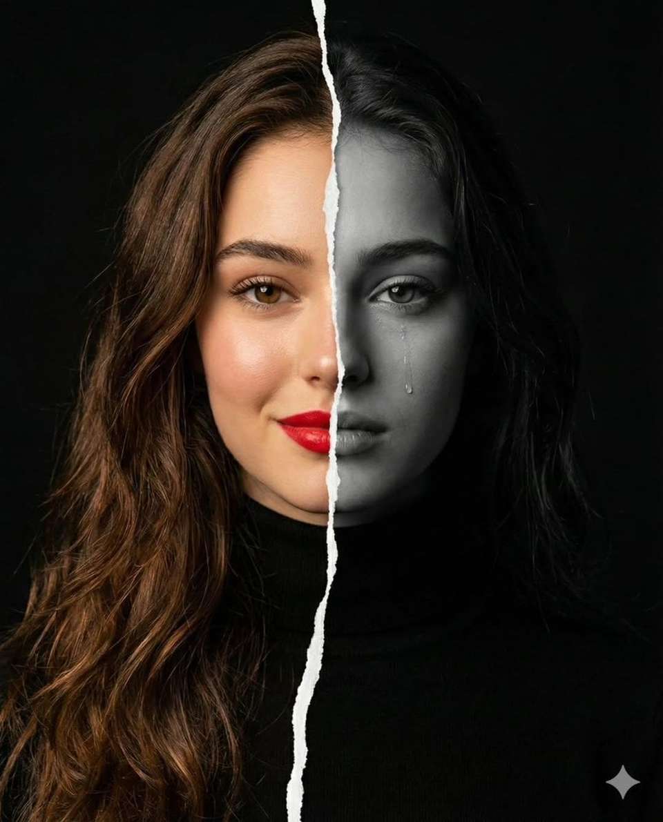 Split Face Woman Portrait Template