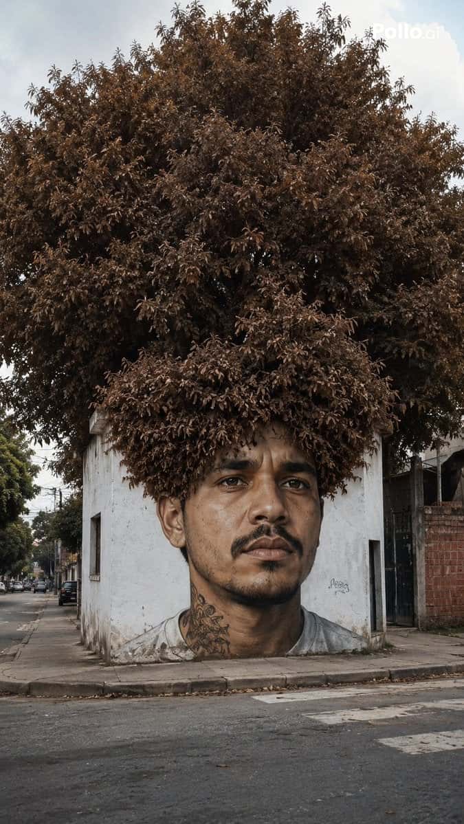 Street Art Illusion Tree Hair Photorealistic