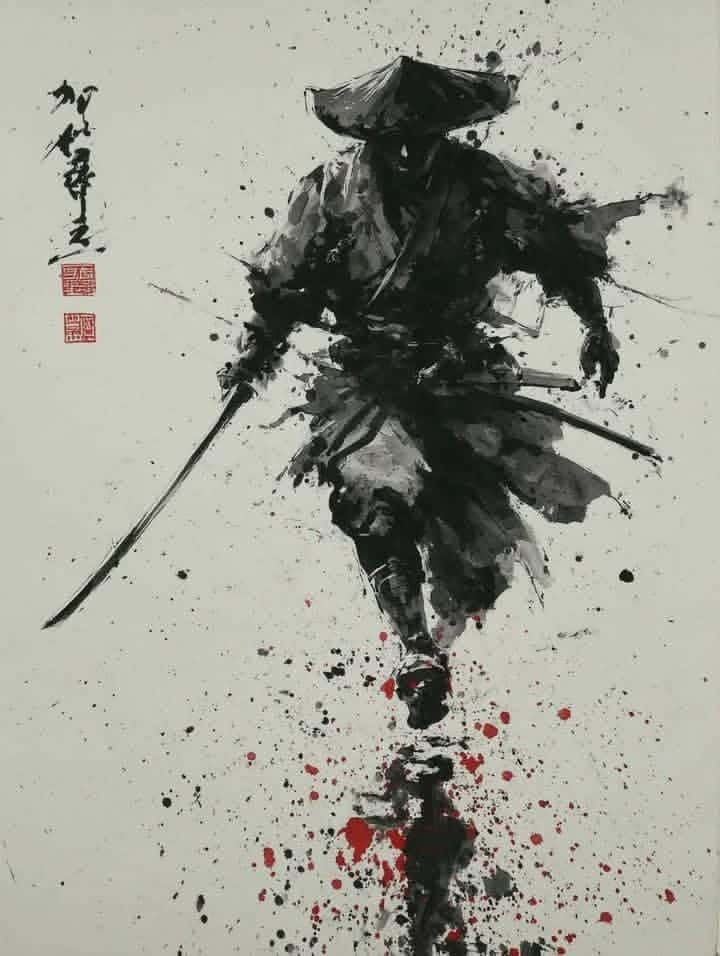 Sumi-e Samurai Ink Wash Painting
