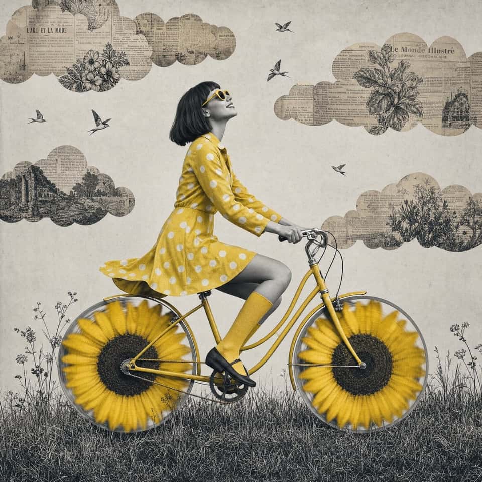 Surreal Yellow Collage Bicycle Portrait