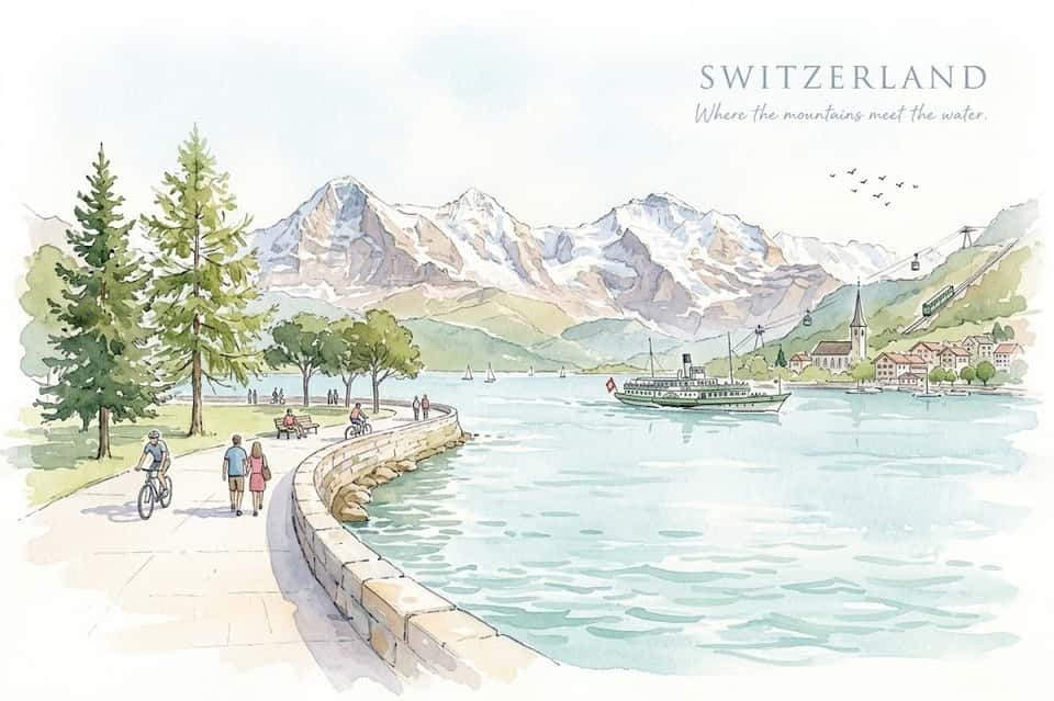 Switzerland Watercolor Travel Poster