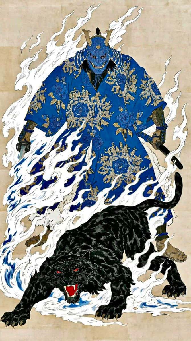 Ukiyo-e Oni Samurai Panther Art
