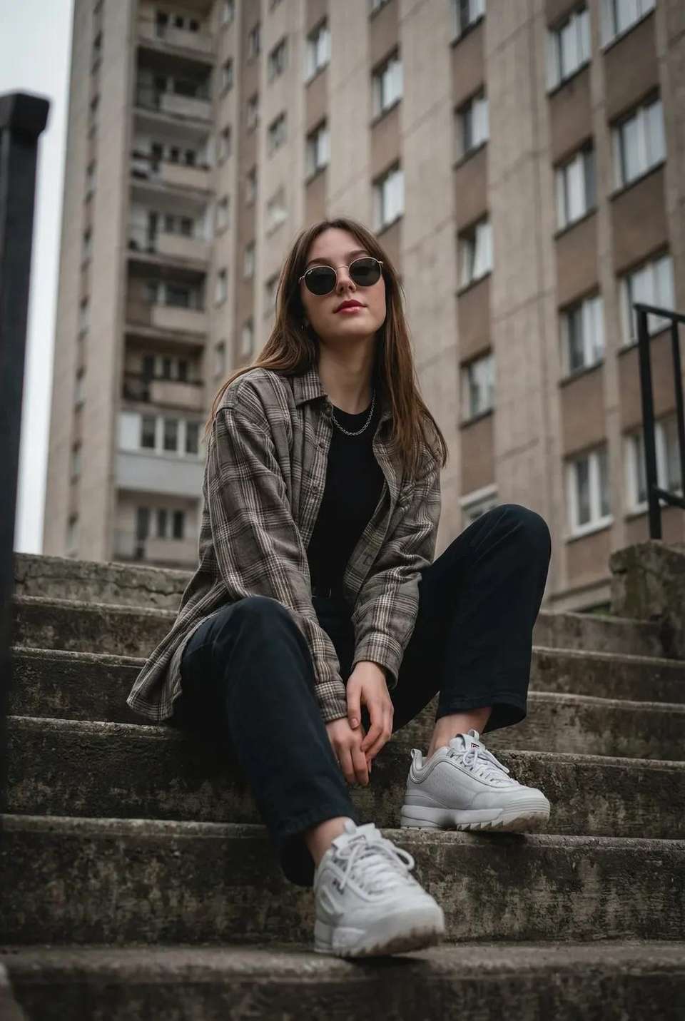 Urban Streetwear Woman Concrete Stairs