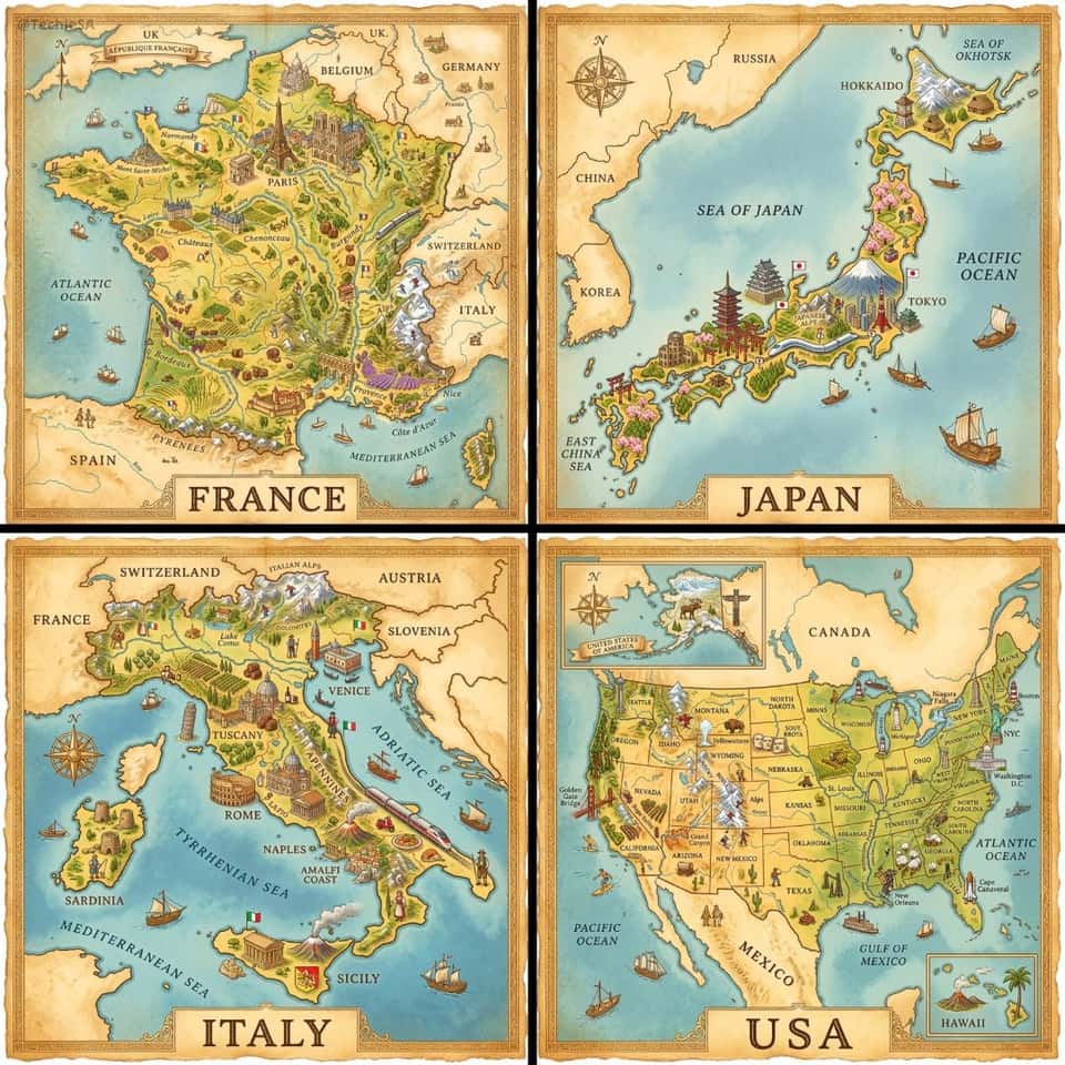 Vintage Isometric Country Map Illustration