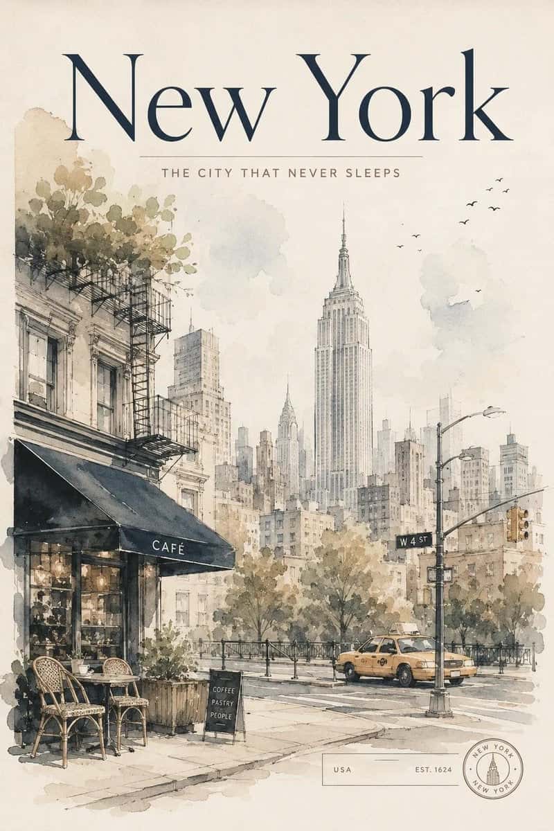 Vintage Watercolor Travel Poster Template