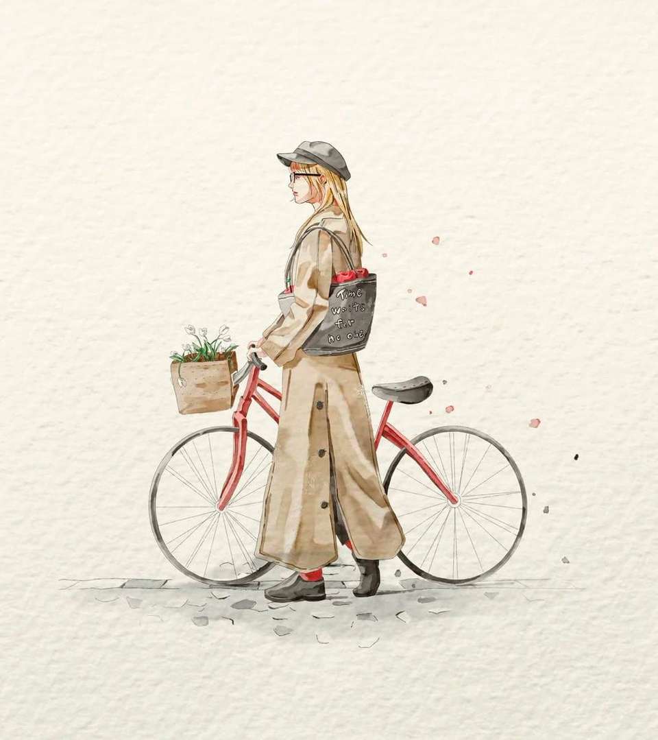 Watercolor Fashion Illustration Vintage Bicycle