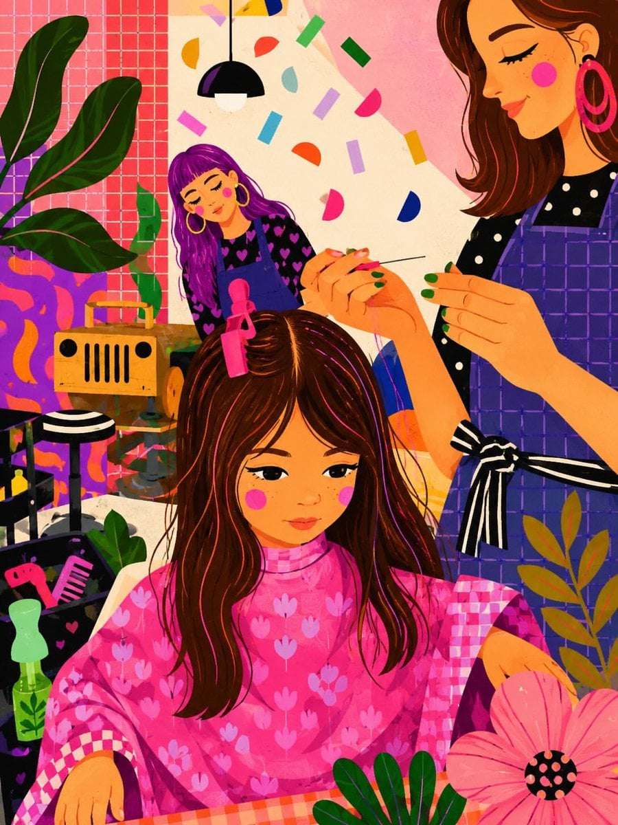 Whimsical Hair Salon Digital Illustration