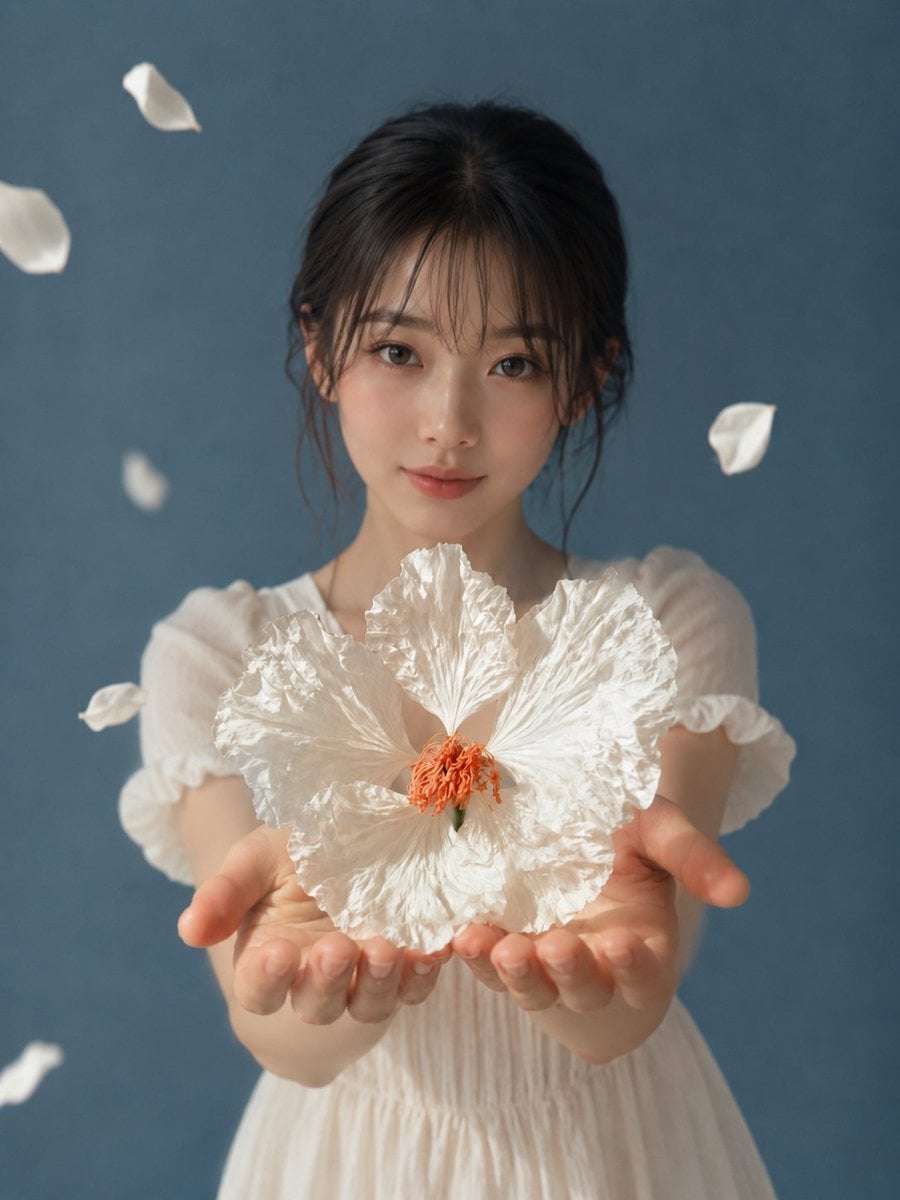 Woman Holding White Flower Portrait