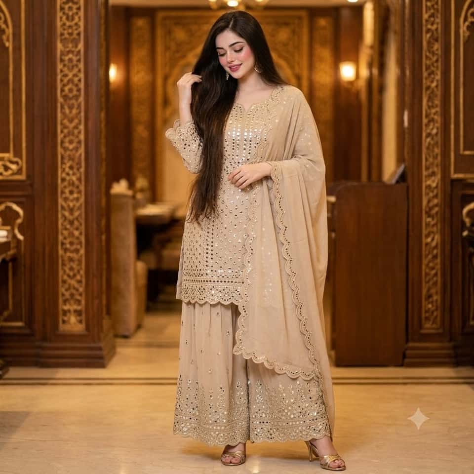 Woman in Embroidered Sharara Restaurant