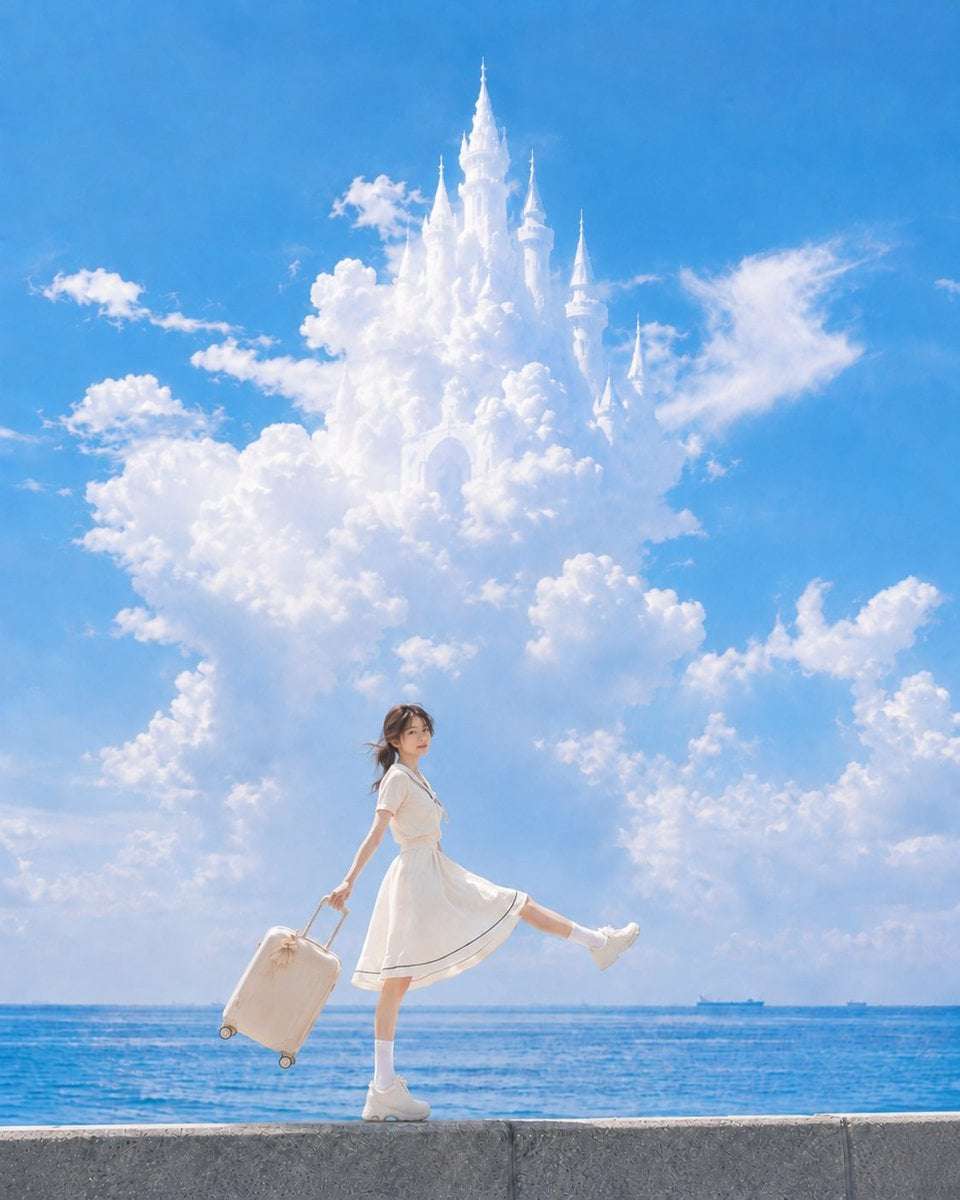 Woman Walking to Cloud Castle