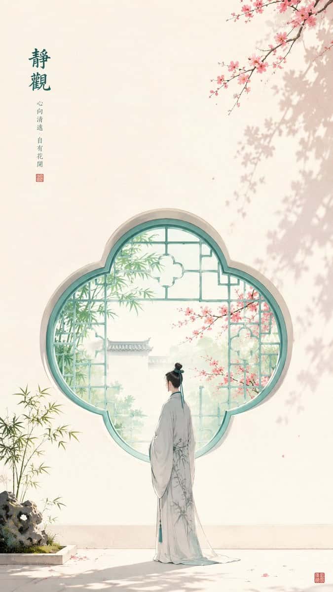 Zen Woman Jade Window Poster