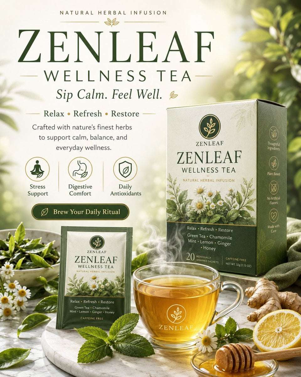 Zenleaf Wellness Tea Advertising Poster